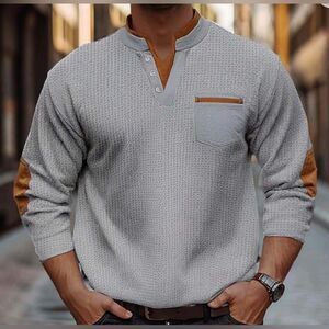 Ouku Waffle Henley Shirt with Elbow Patches Grey 2XL NWT IN PACKAGE
